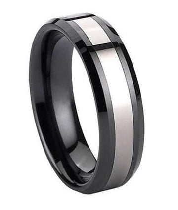 Black Ceramic & Tungsten Ring with Beveled Edges - 8mm