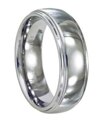 Domed with Ridged Tungsten Wedding Band-7mm