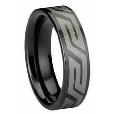Black Tungsten Ring with Aztec Design -6mm