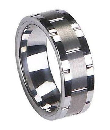 Tungsten Vertical Groove Satin-Finish Band with Polished Edges | 8mm