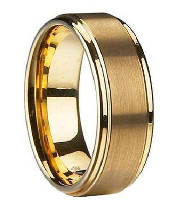 Gold-Plated Tungsten Satin-Finish Wedding Band with Polished Edges | 8mm