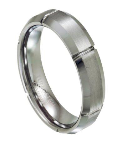 Tungsten Wedding Ring with Satin Finish and Grooves-7mm