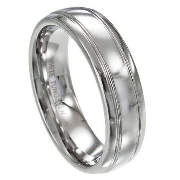 Men's White Tungsten Band Satin Finish and Two Polished Grooves | 7mm