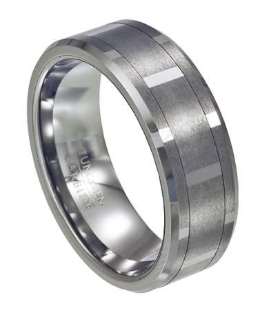 Tungsten Vertical Faceted Spinner Ring-8mm