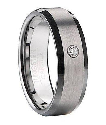Men's Satin Finish Tungsten Ring with CZ-7mm