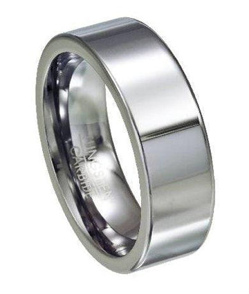 High Polished Tungsten Wedding Band With Flat Profile-8mm