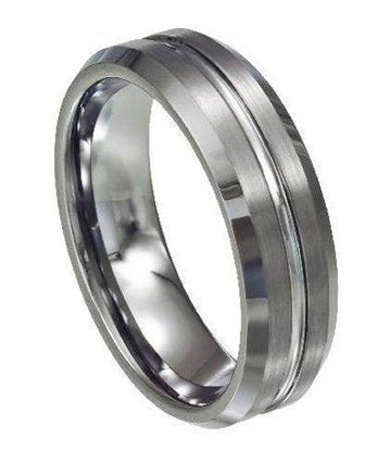 Men’s Tungsten Wedding Ring with Brushed and Polished Textured Finish | 7mm