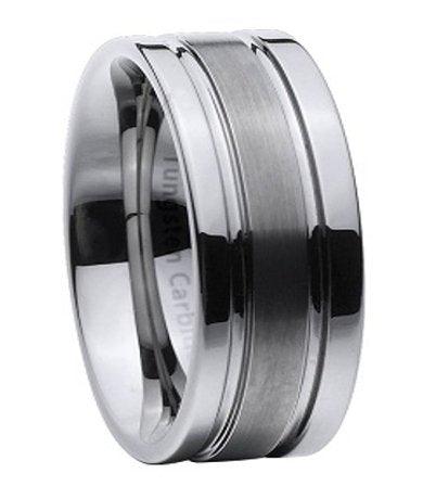 Men's Tungsten Carbide Band Satin Center Two Polished Outer Bands | 8mm
