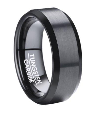 Black Tungsten Ring for Men with Flat Profile and Beveled Edges | 8mm