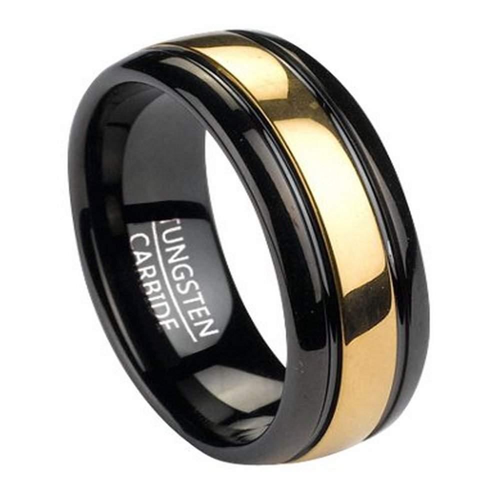 Black Tungsten Men's Ring With Gold Tone Inlay | 8mm