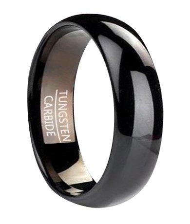 Polished Finish Black Tungsten Men's Ring with Domed Profile, 7mm