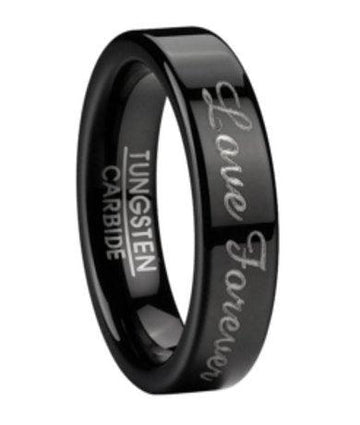 Black Tungsten Men's Wedding Ring with Love Forever Script | 6mm