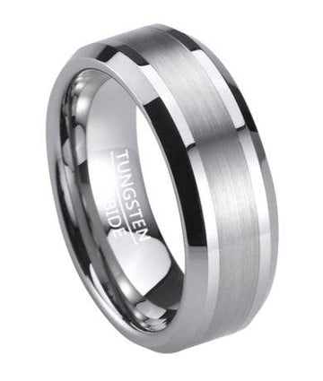 Satin Finish Men's Tungsten Wedding Band with Polished Edges | 8mm