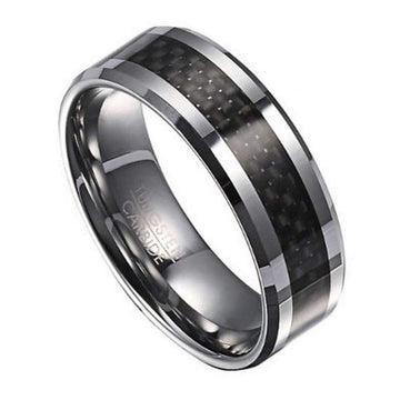 Men's Tungsten Wedding Band with Black Carbon Fiber Inlay | 8mm