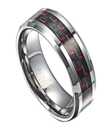 Men's Tungsten Ring with Black and Red Carbon Fiber Inlay | 8mm