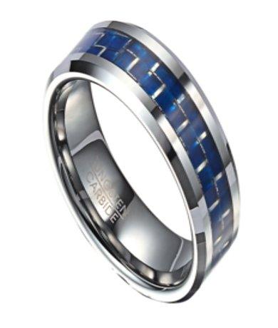 Tungsten Ring for Men with Blue Carbon Fiber Center Inlay | 8mm