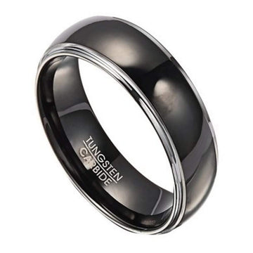 Tungsten Wedding Band for Men with Polished Black IP Center | 8mm