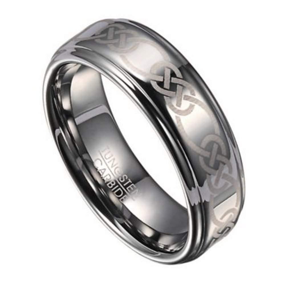 Tungsten Carbide Men's Wedding Band - 8mm Comfort Fit, Brushed/High Polish Beveled Edge, Sizes 5-15