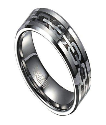 Tungsten Ring for Men with Stainless Steel Chain Inlay | 8mm