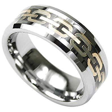 Three Tone Men's Tungsten Ring with Center Chain Design | 8mm