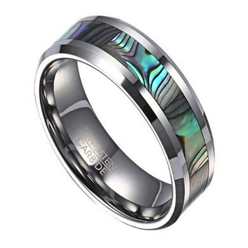 Men's Fashion Ring in Tungsten with Abalone Shell Inlay | 8mm