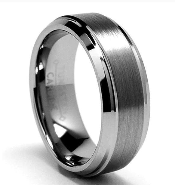 Tungsten Wedding Ring for Men With Polished Beveled Edges | 8mm