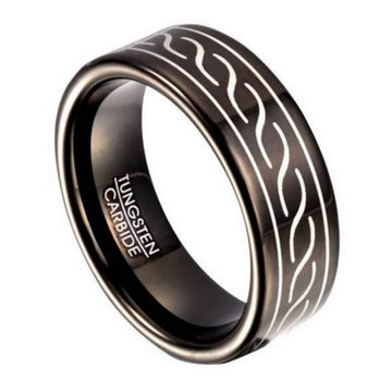 Polished Black Tungsten Ring for Men with Wave Design | 8mm