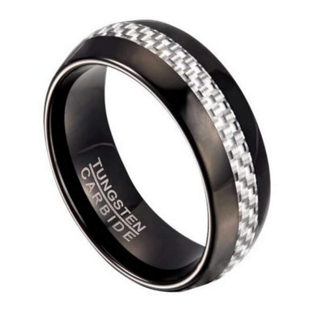 Black Tungsten Men's Ring with White Carbon Fiber Inlay | 8mm