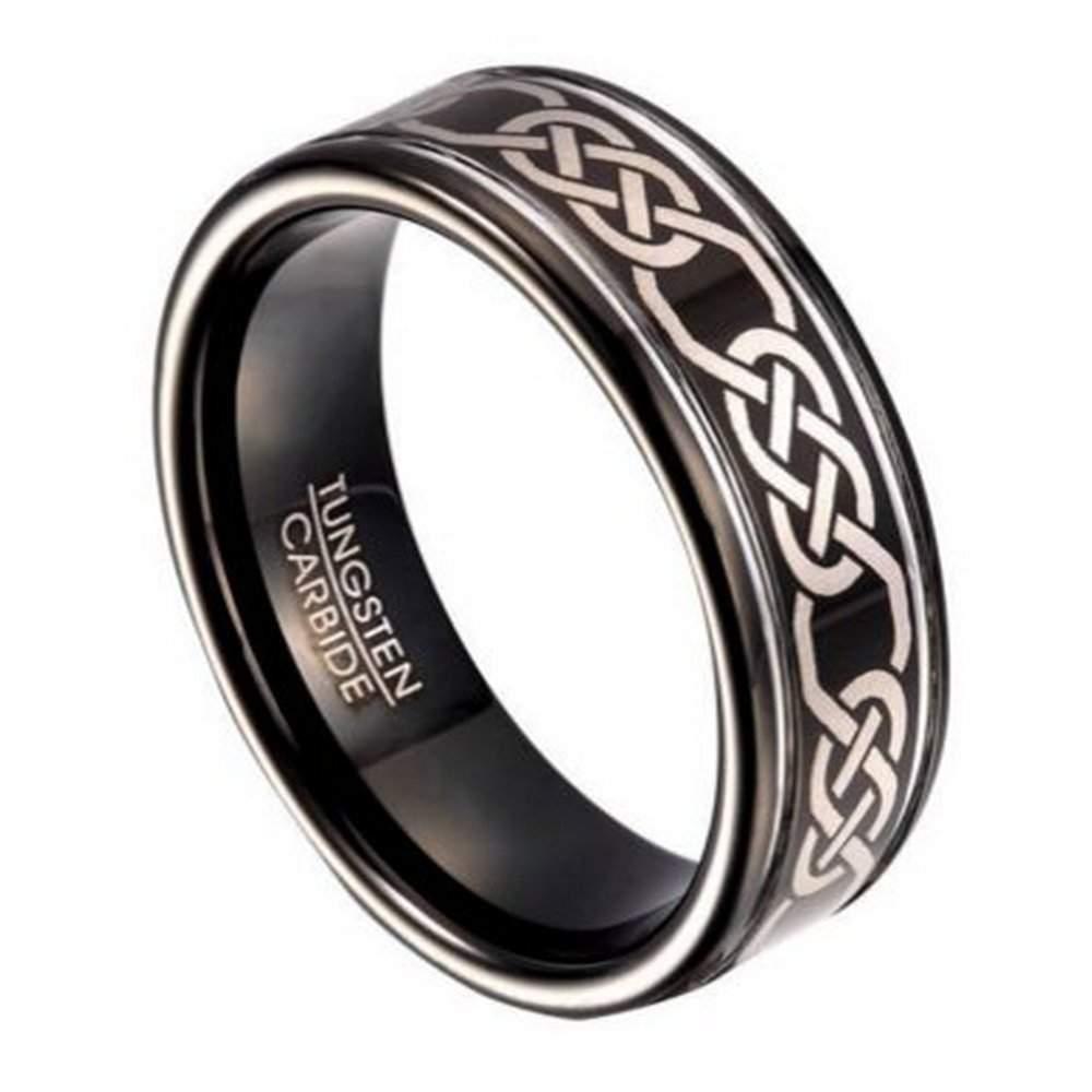 Celtic Knot Black Tungsten Ring for Men, Polished | 8mm