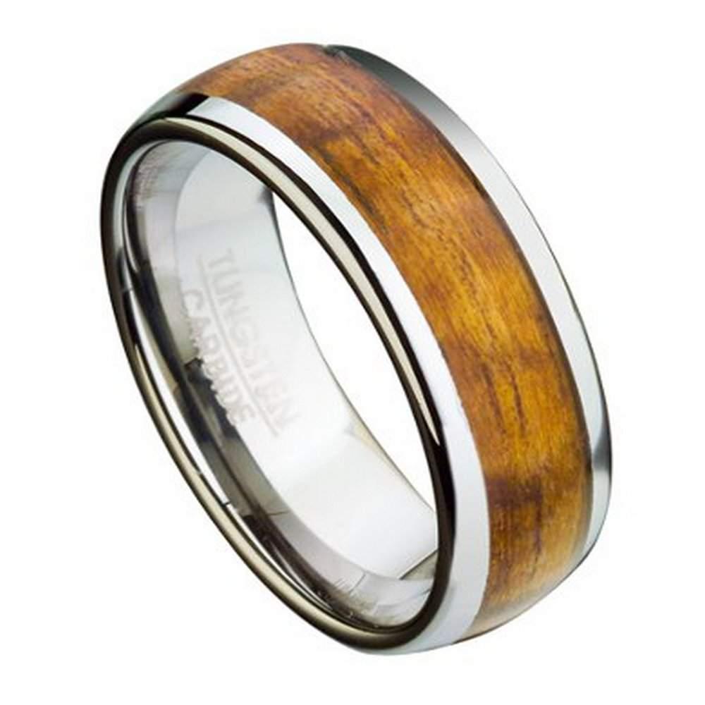 Tungsten Ring for Men with Koa Wood Inlay and Domed Profile-8mm