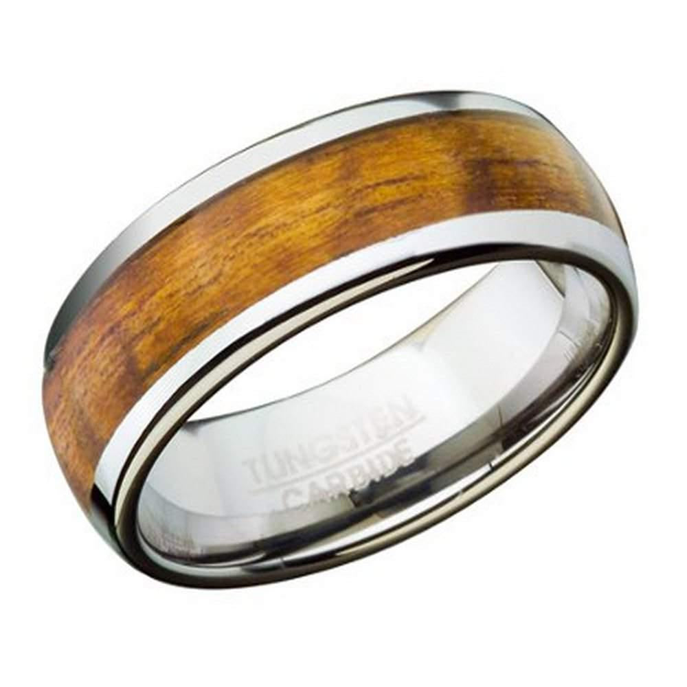 Tungsten and Koa Wood Men's Ring - Domed Profile, 8mm