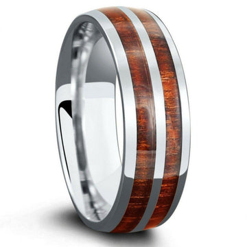 Men's Tungsten Two Row Koa Wood Ring l 8mm
