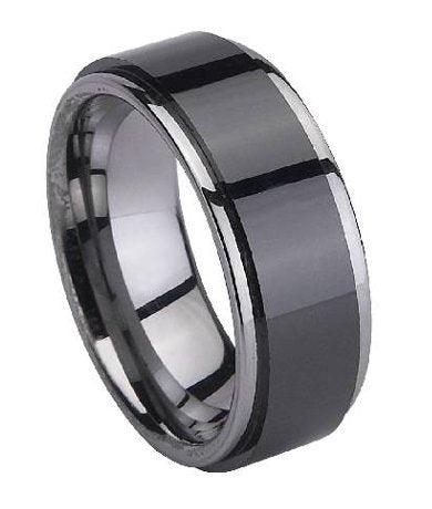 Tungsten Black Ceramic-Coated Ring with Polished Edges | 8mm