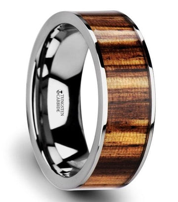 Men's Copan Tungsten Flat Polished Edges & Real Zebra Wood Inlay-8mm