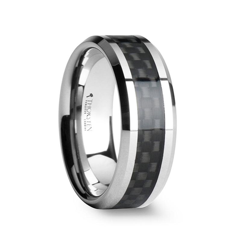 Men's Black Carbon Fiber Inlay Tungsten Carbide Wedding Band-8mm