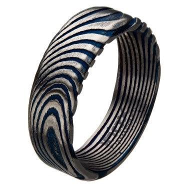 Damascus 7mm Matte Blue Water Print Plated Ring
