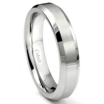 Men's Cobalt Chrome Wedding Ring with Satin and Polished Beveled Edges | 6mm