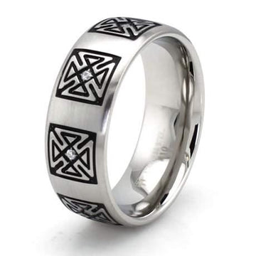 Stainless Steel Celtic Cross Cubic Zirconia Ring -8mm