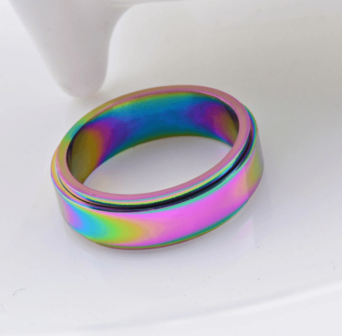 Rainbow Chrome Fidget Spinner Band Ring in Stainless Steel-8mm