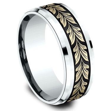 Designer 14K White & Yellow Leaf Design Men's Ring