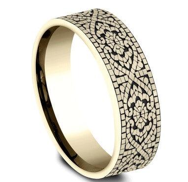 Designer 14KY Mosaic Comfort Fit 7mm Men's Ring