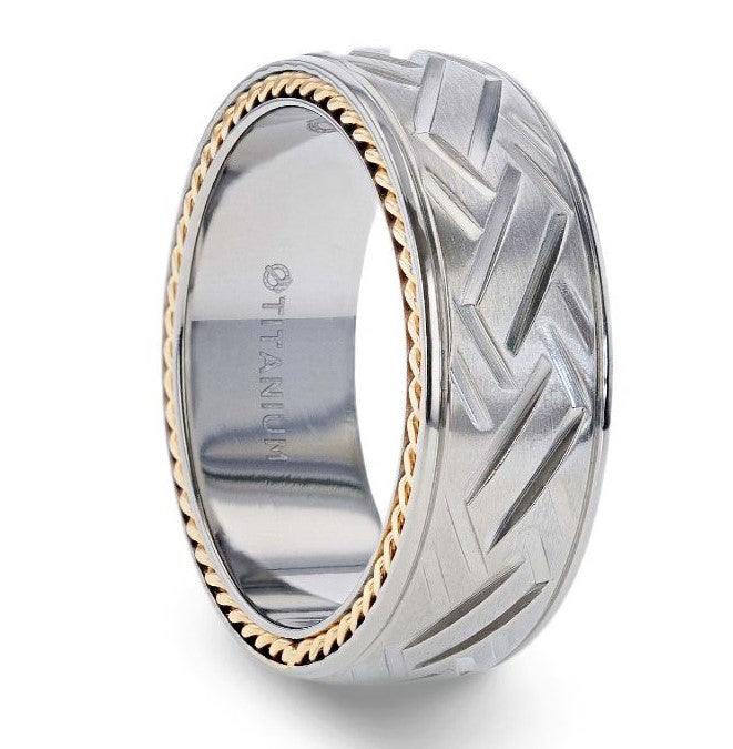 SATURN Woven Pattern Domed Titanium With Gold Braided Edges - 8mm
