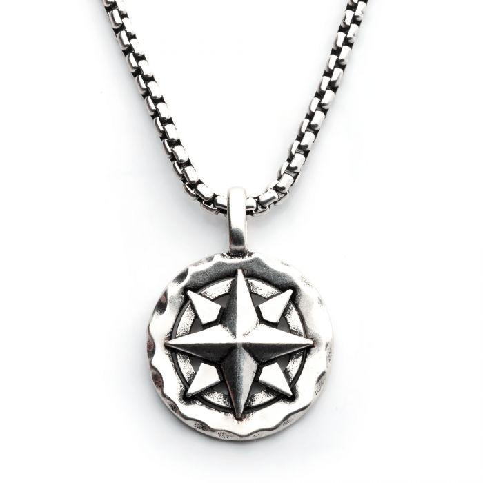 925 Silver Oxidized Compass Pendant with Box Chain – Just Mens Rings