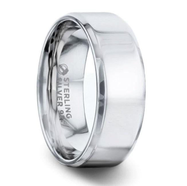 LUCID Silver Polished Finish Flat Center Wedding Band With Beveled Edges