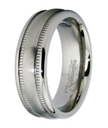 6mm Titanium Wedding Band - Brushed Finish With Double Milgrain Edge, Comfort Fit (Sizes 6-12, Free Engraving)