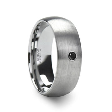 PERSEID Tungsten Carbide Brushed Finish Domed Ring with Black Diamond - 8mm