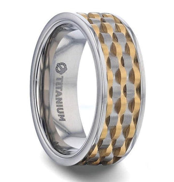 MONTROSE Wavy Gold And Gunmetal Texture Pattern Inlaid Titanium Ring