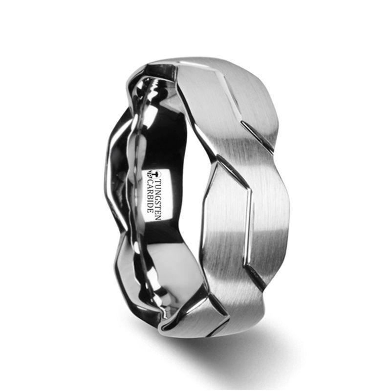 FOREVER White Tungsten Ring with Brushed Carved Infinity Symbol Design - 6mm